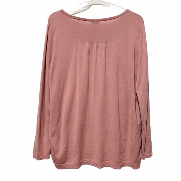 Talbots Blouse Top Womans Large Pink Green Floral Long Sleeve Round Neck Blouse - Picture 2 of 9